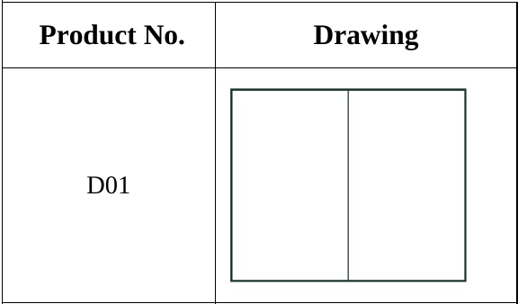 Prepared schedule excerpt: row D01 with the corresponding door drawing.