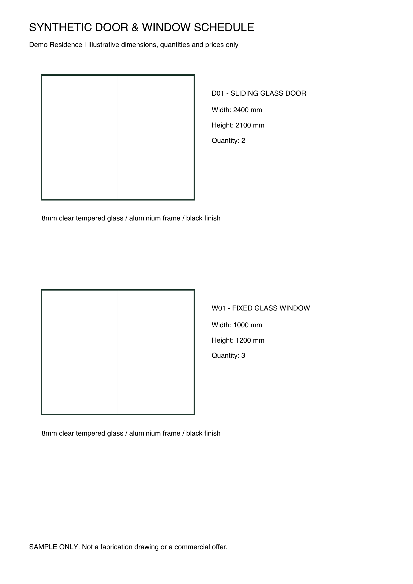 Complete page 1 of the synthetic source, with D01 and W01 openings.
